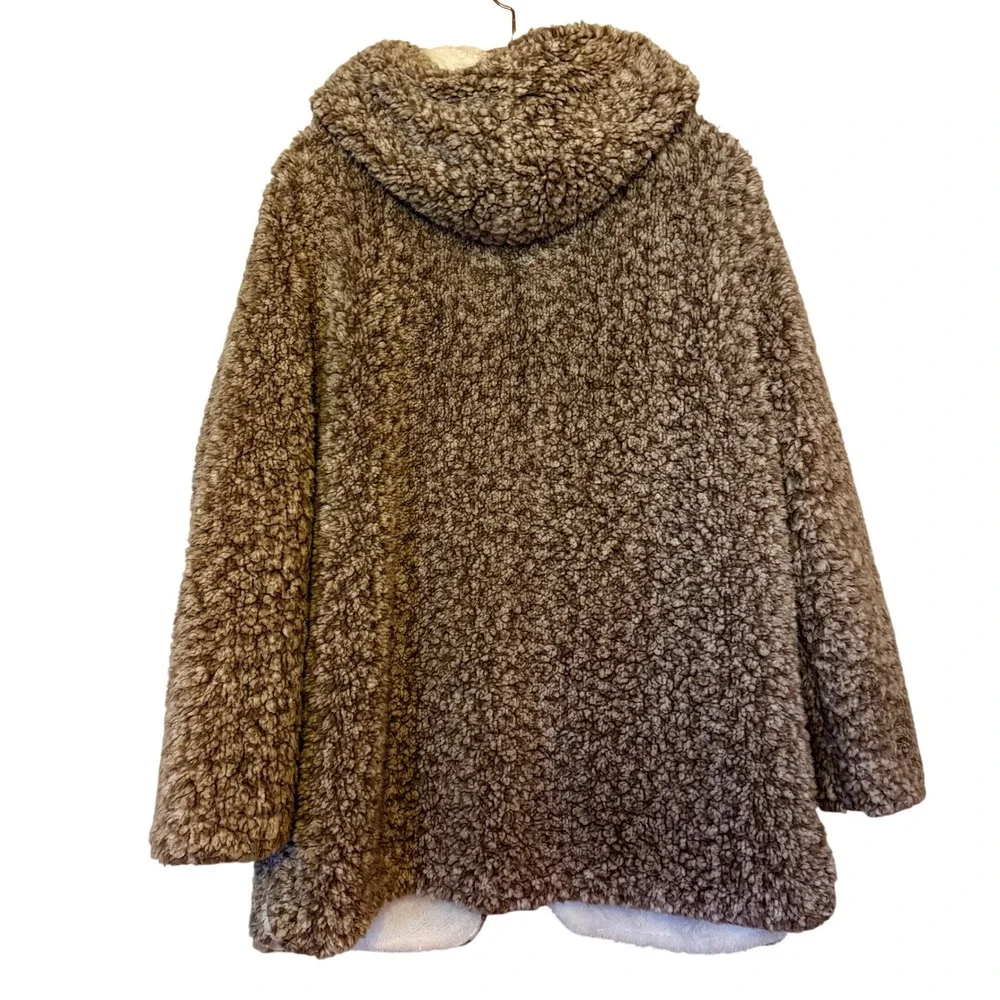 C&C California Women's Size S Cozy‎ Sherpa Hooded Cardigan Jacket Brown